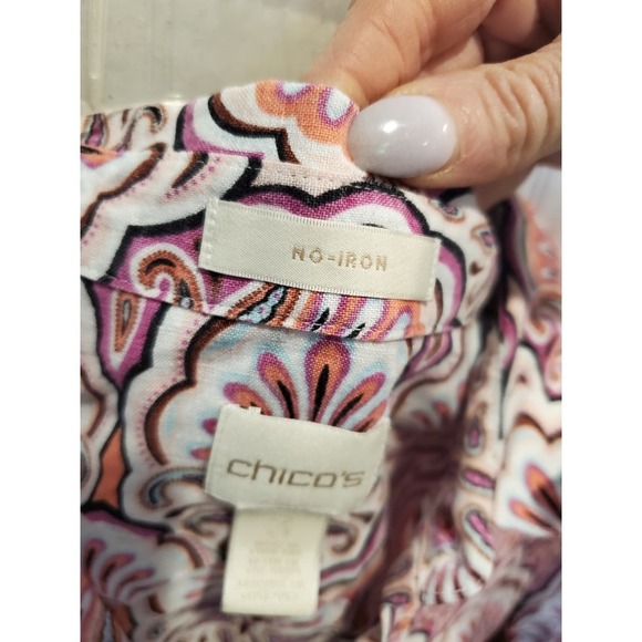 Chico's no iron 100% Linen Button down print shirt sz 3/XL - Picture 3 of 7